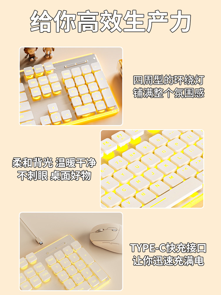 Forerunner Keyboard and Mouse Set, Silent Wired Mechanical Feel, Gaming, Office Typing, Girls' Notebook, Silent