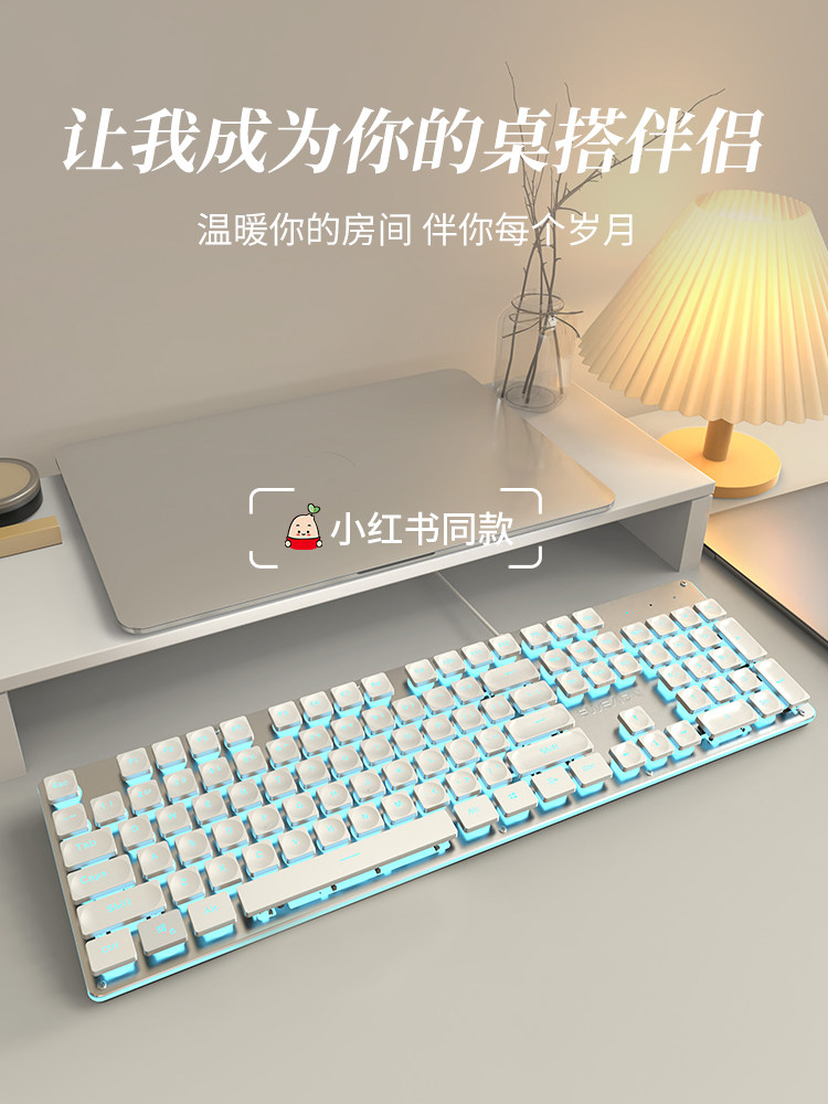 Silent Keyboard, Wired Mechanical Feel Mouse Set, Dedicated for Girls' Office Notebooks and Writer's Typing