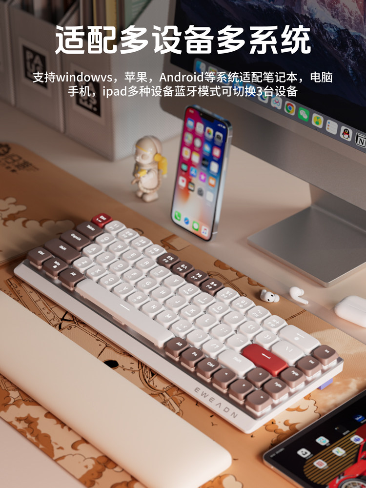 Forerunner Mk68 Low-Profile Mechanical Keyboard Wireless Bluetooth Office Silent Keyboard for Women Workstation Portable iPad