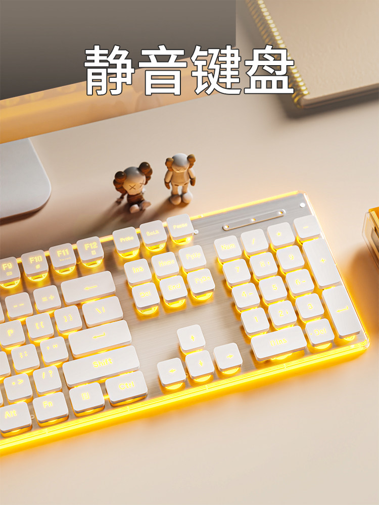 Forerunner Keyboard and Mouse Set, Silent Wired Mechanical Feel, Gaming, Office Typing, Girls' Notebook, Silent