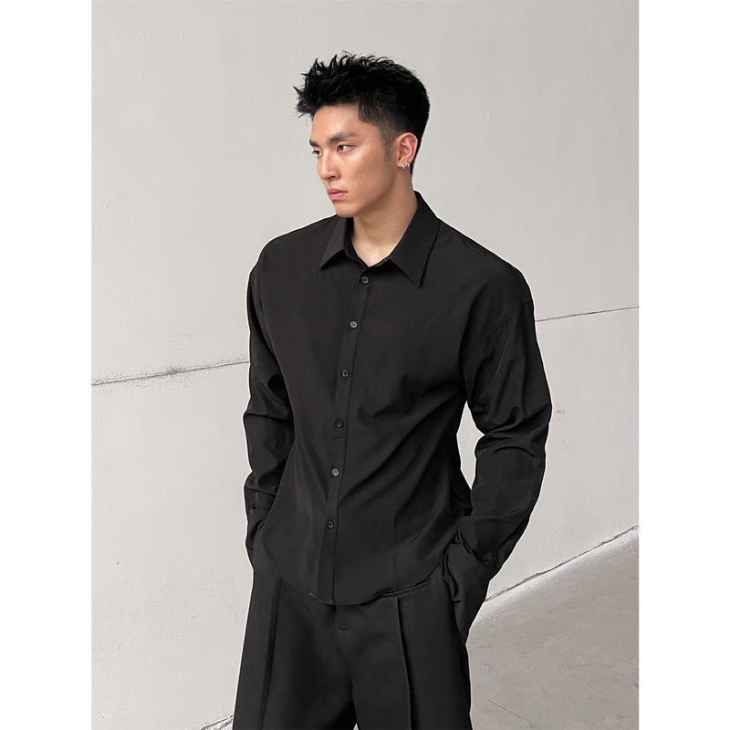 Masonsoul Original American-Style Casual A-Line Waist-Cinching Long-Sleeve Shirt for Men, Inner Layer Top ins