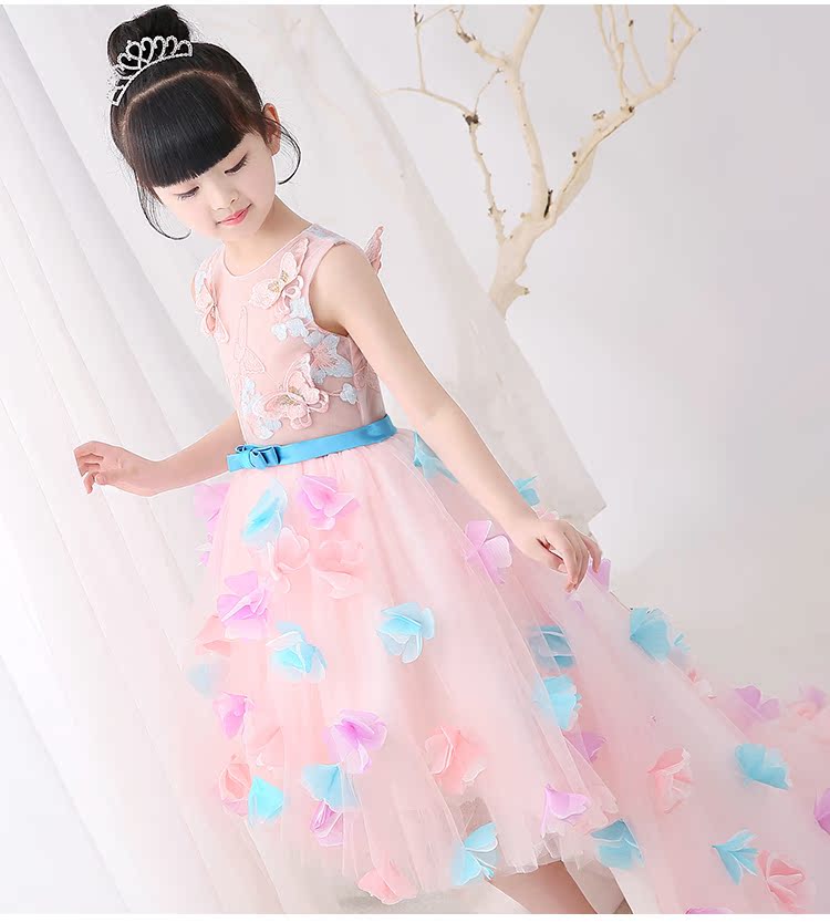 Váy công chúa màu hồng cô gái fluffy sợi trẻ em mẫu catwalk showtail dạ hội chủ nhà trang phục piano mùa hè váy công chúa cho bé gái