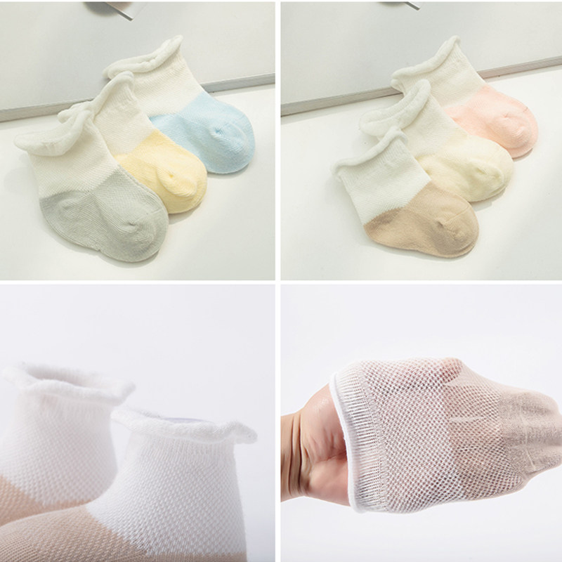 Spring and summer newborn baby socks 0-3 years old baby loose mouth socks 6-12 months pure thin cotton baby mesh socks