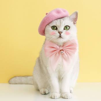 Pet hat new year princess ragdoll teddy beret wool cat bow tie bell bow dog collar