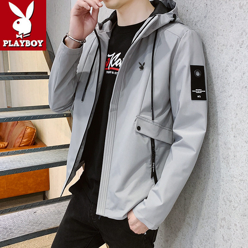 Playboy jacket men's hooded new handsome autumn trend casual all-match large size top autumn clothes