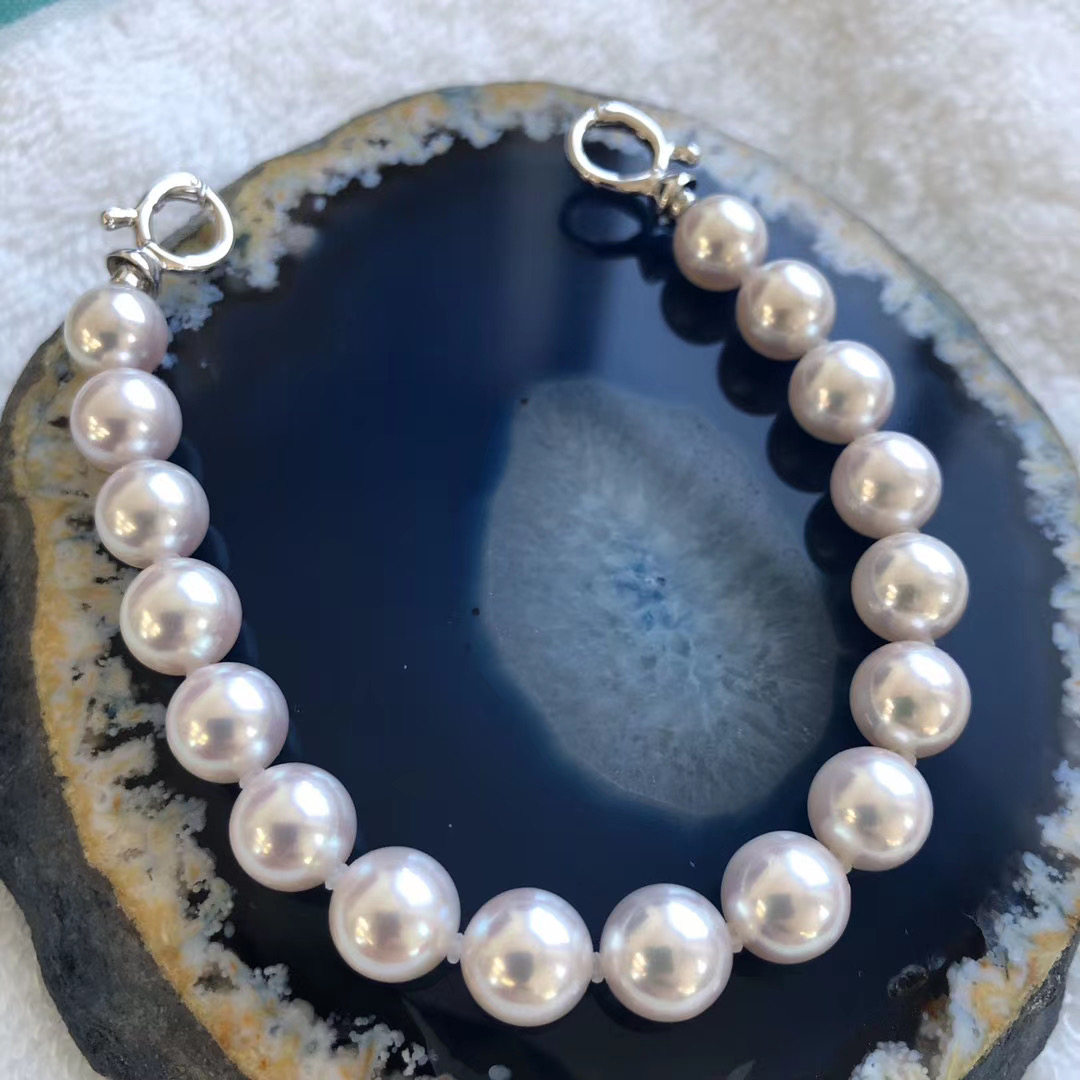 Japanese Agu Uk Akoya Sea Water Pearl Hand Refining 8 5-9 Positive Light Flawless Pure Silver Belt Head Mask Chain Sub