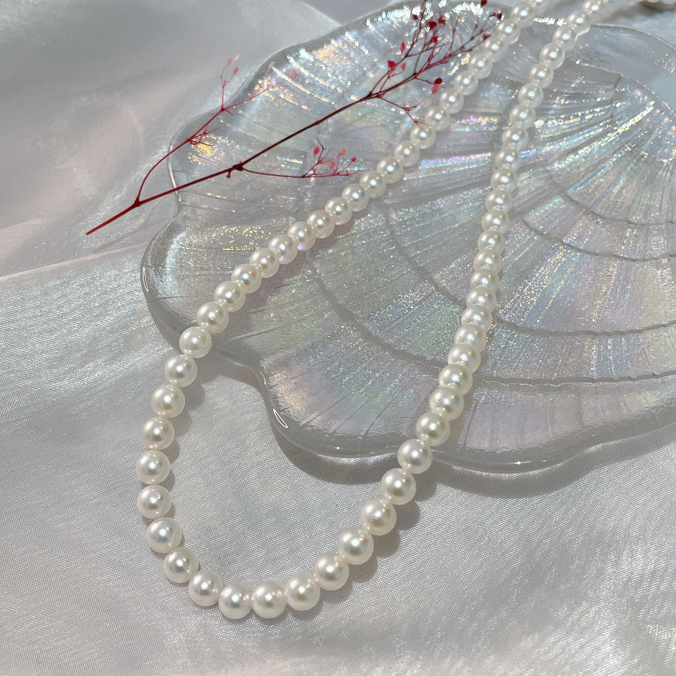 Japanese Agu Uk Akoya Flower Pearl 5 5-6 0 Round Micro Flawless Bright Light Seawater Pearl Necklace