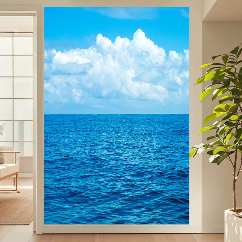 Sea, Ocean, Entrance Decoration Mural, Blue Sky and White Clouds, Fortune-Attracting Wall Stickers, Seascape, Seaside Scenery Stickers, Self-Adhesive