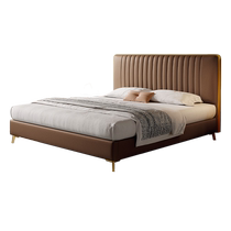 Fimax modern simple internet celebrity small apartment genuine leather solid wood bed 1 8m storage bedroom light luxury soft wedding bed