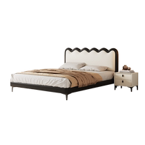 Fimax Ripple Leather Bed Cream Wind Bed Modern Simple 1.8 Meters Double Small Apartment Solid Wood Bed Marriage Bed Master Bedroom