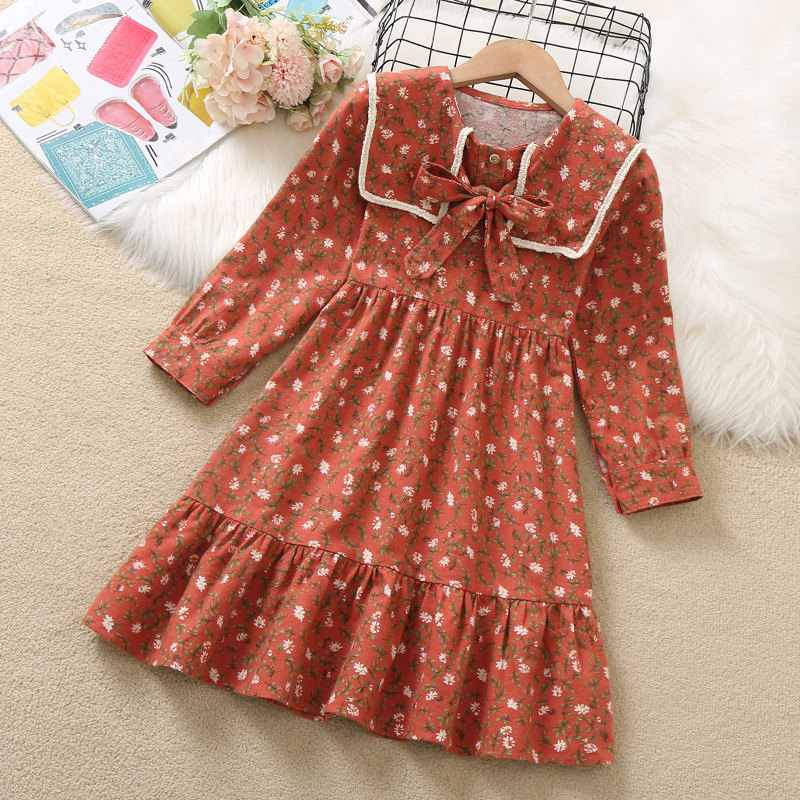 Girl Ocean Dress Autumn Dress 2022 New Foreign Pie Pure Cotton Crummy Little Girl Child Spring Autumn Season Long Sleeve Dress