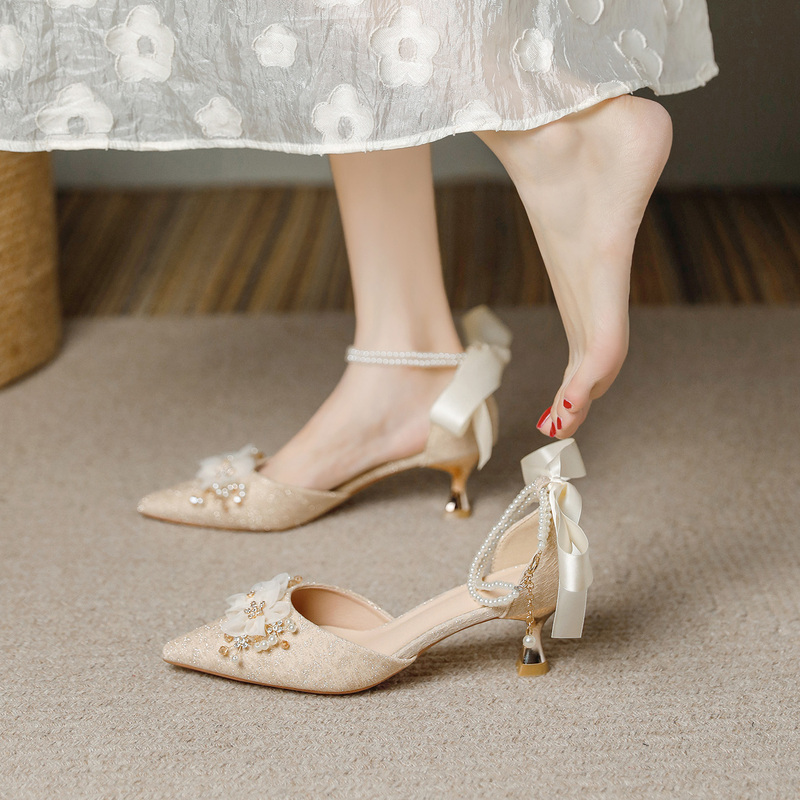 Beautiful 3cm Low-Heeled Sandals for Women, Summer 2026 New Style, Hollow Stiletto Heels, Elegant Bridesmaid Wedding Shoes, Low-Heeled High-Heeled Shoes