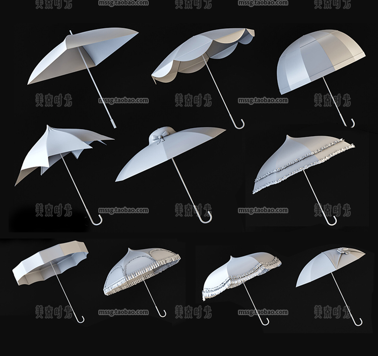 图片[3]-CC4D优雅漂亮的伞具雨伞太阳伞3D模型blender素材fbx白模obj无材质-cg男孩