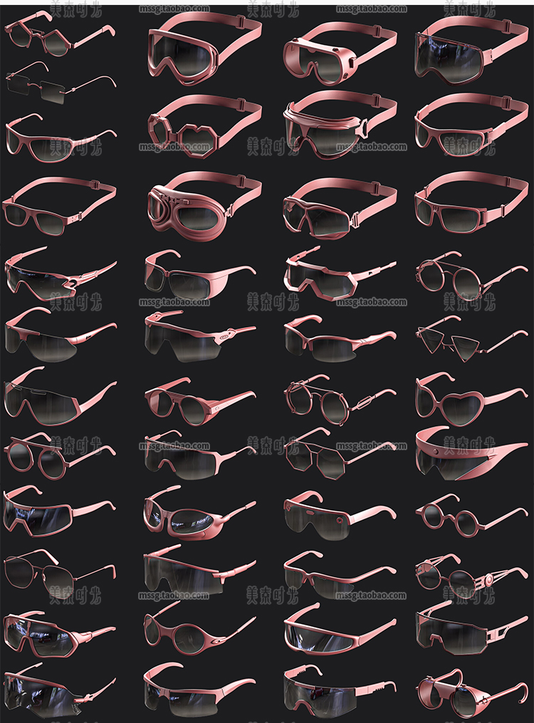 图片[3]-45个各式眼镜基础3D立体c4d模型fbx文件obj格式白模无材质素材集-cg男孩