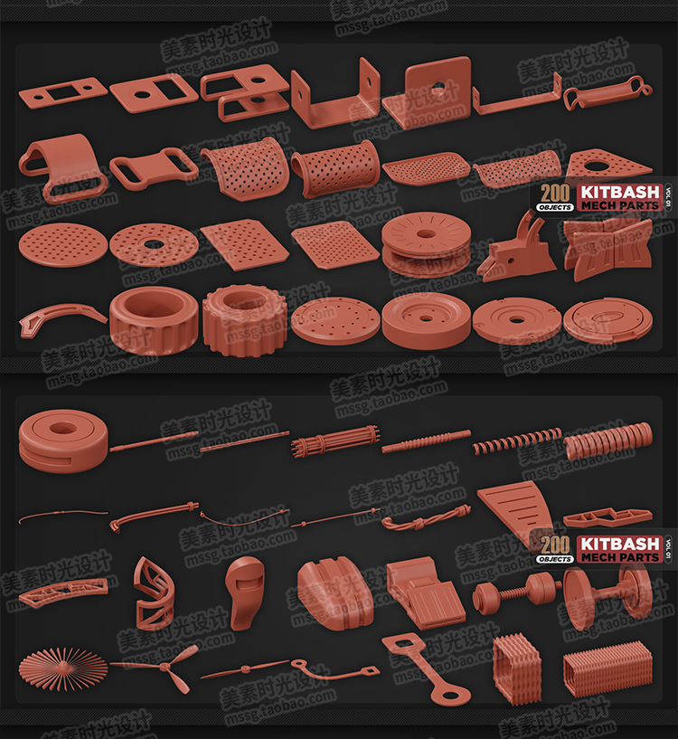 图片[2]-blender科幻机械机甲机器零件组件C4D模型3D立体fbx obj素材 -200个机械零件组件3D模型无材质-cg男孩