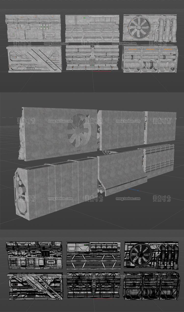 图片[6]-科幻空间建筑面板工业管道墙壁组件套件C4D模型3D立体素材fbx obj-cg男孩