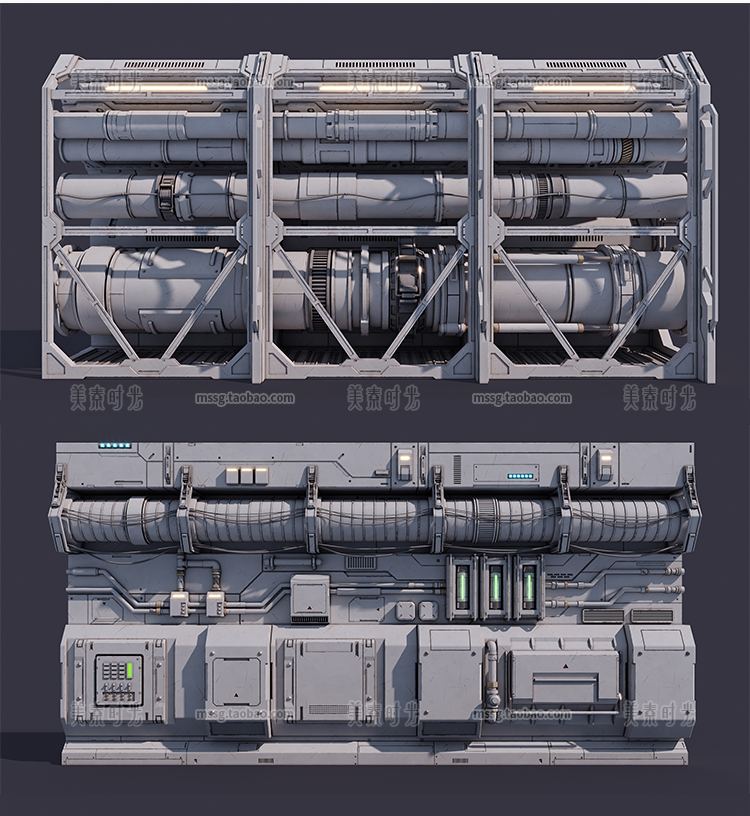 图片[3]-科幻空间建筑面板工业管道墙壁组件套件C4D模型3D立体素材fbx obj-cg男孩