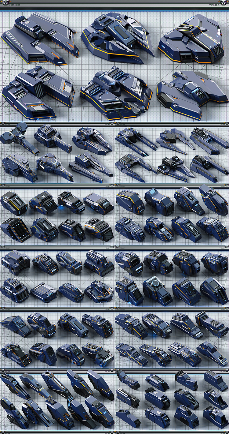 图片[6]-C4D科幻机械零件宇宙飞船组件3D立体套件模型fbx素材obj格式白模-cg男孩