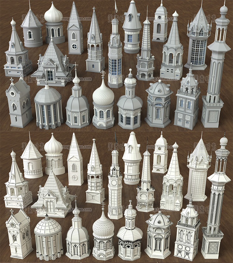 图片[3]-C4D欧式建筑塔顶塔楼尖塔组件构件blender模型3dsmax fbx obj素材-cg男孩