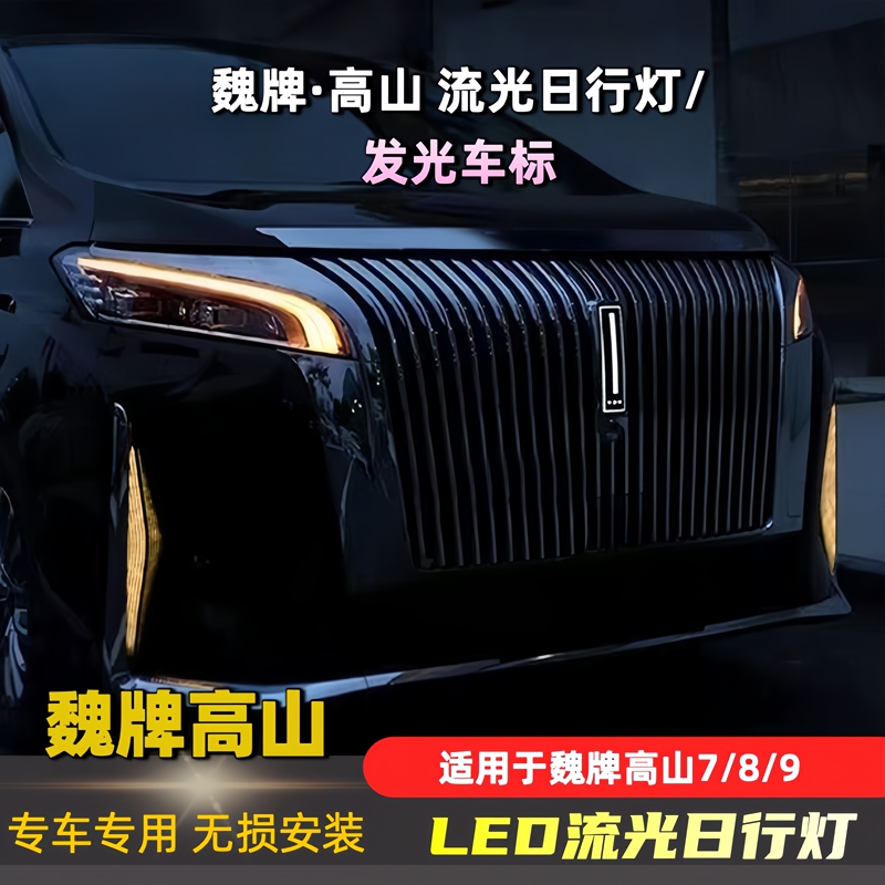 Suitable for Wei Brand Gaoshan 7/8/9 Luminous Car Logo Daytime Running Lights Dual-Color Flowing Turn Signal 25 Models Modified New Accessories