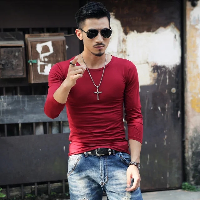 Mùa thu / mùa đông t-shirt dài tay áo T-shirt ấm mỏng mens đồ lót áo một mảnh áo đáy máu cơ thể