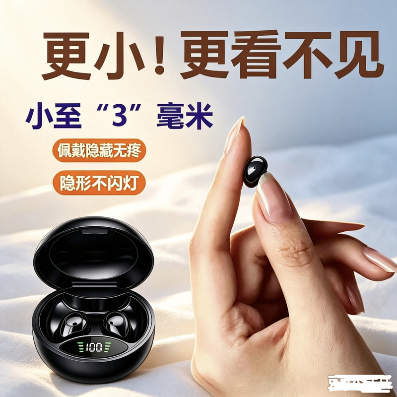 New Wireless Bluetooth Headset, Mini, Invisible, No Flashing Light, Sleep Noise Reduction, In-Ear, Sports, Universal, Long Battery Life
