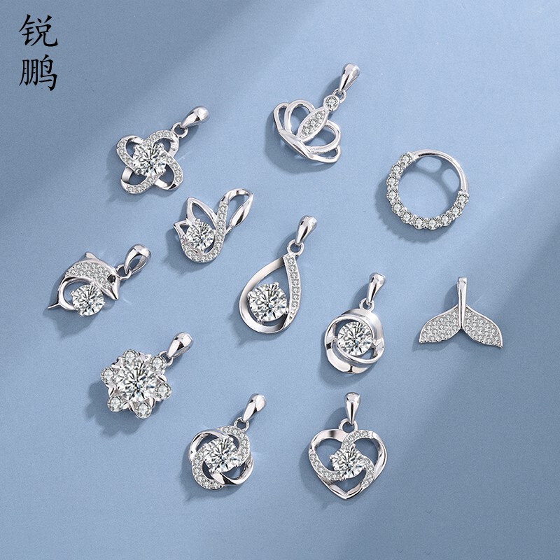 Rui Peng S925 Sterling Silver Pendant for Women, Silver Necklace Pendant, Pure Silver Necklace, Single Pendant with Chain, Pendant Accessory, Silver Pendant