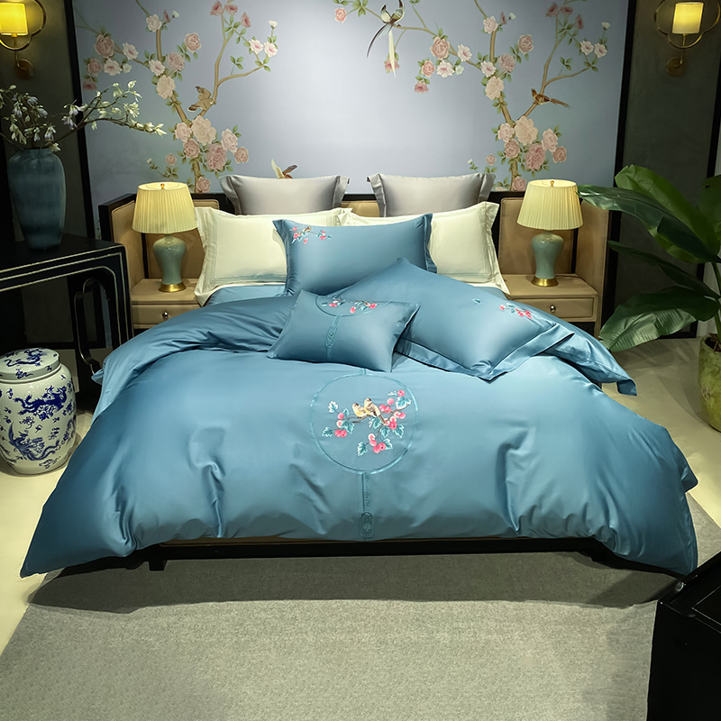 (60 pure cotton four pieces) full cotton gon satin kit embroidered bed linen quilt cover light lavish minimalist