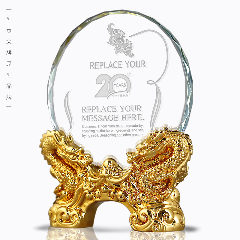 2019 Crystal Trophy Creativity Customised Metal Resin Handshake Dragon Bull Racing Medal Company Employee Trophy Lettering