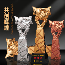 New resin handshake gilded trophy custom gold silver copper company cooperation win-win team collaboration trophy custom