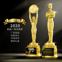 Oscar Golden Man gold-plated trophy custom-made company awards excellent staff metal trophy production lettering