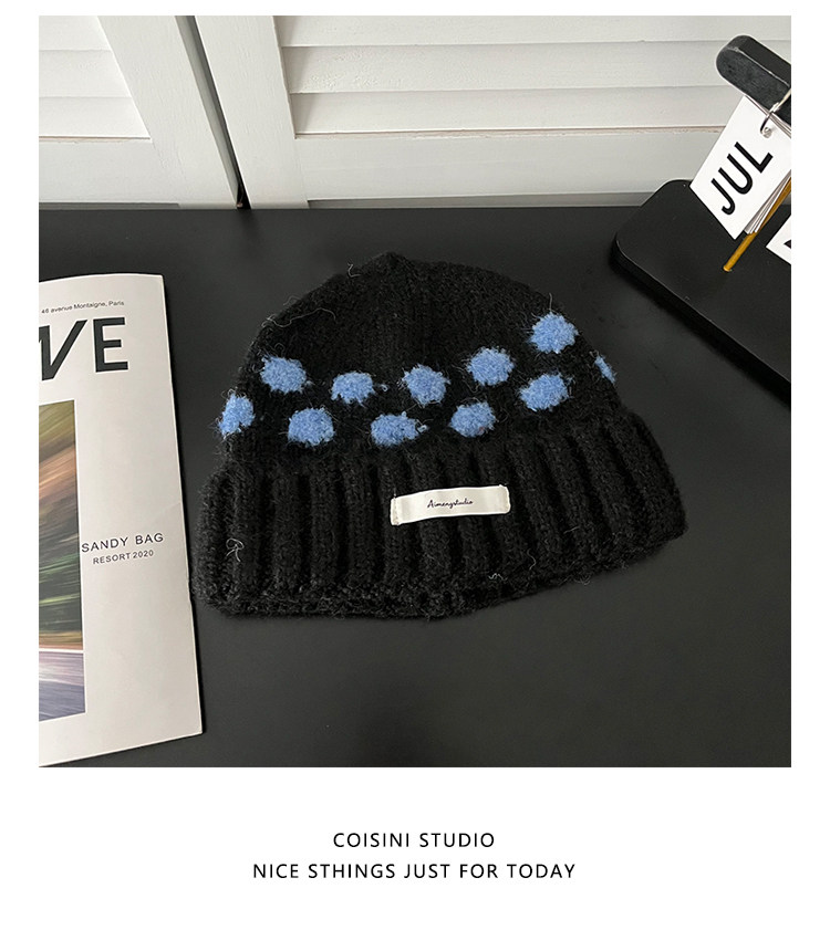 Koreanische Retro-Strickmützen mit Kontrastfarbenen Polka Dots für Männer und Frauen, Winter, dick, warm, Ohrenschutz, Slouchy Skullies Mütze – Detail 20