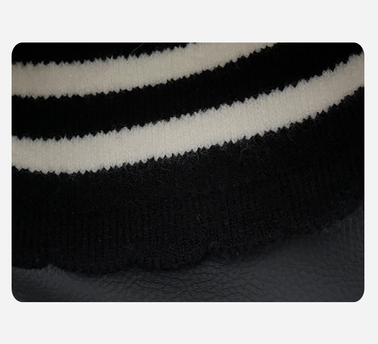 Retro Color-Block Gestreifte Strickmützen mit Knopfverzierung Unisex Damen Herren Winter Warme Streetwear Lässige Slouchy Skullies Mütze – Detail 5