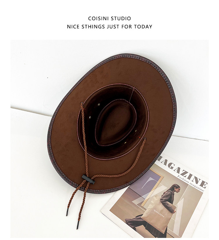 Vintage Kunstleder Western Cowboy Hut Gentleman Jazz Hüte für Männer Frauen Outdoor Reise Cowgirl Hut – Detail 7