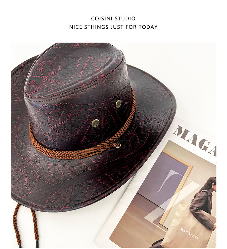 Vintage Kunstleder Western Cowboy Hut Gentleman Jazz Hüte für Männer Frauen Outdoor Reise Cowgirl Hut – Detail 5