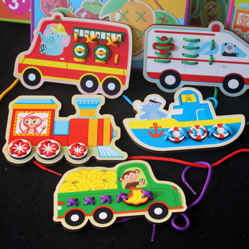 Mon Early Lessons Wisdom Toy Wooden Threading Plate Wearing Rope Kindergarten Small Class Middle Class Puzzle Handmade Area Teaching Aids