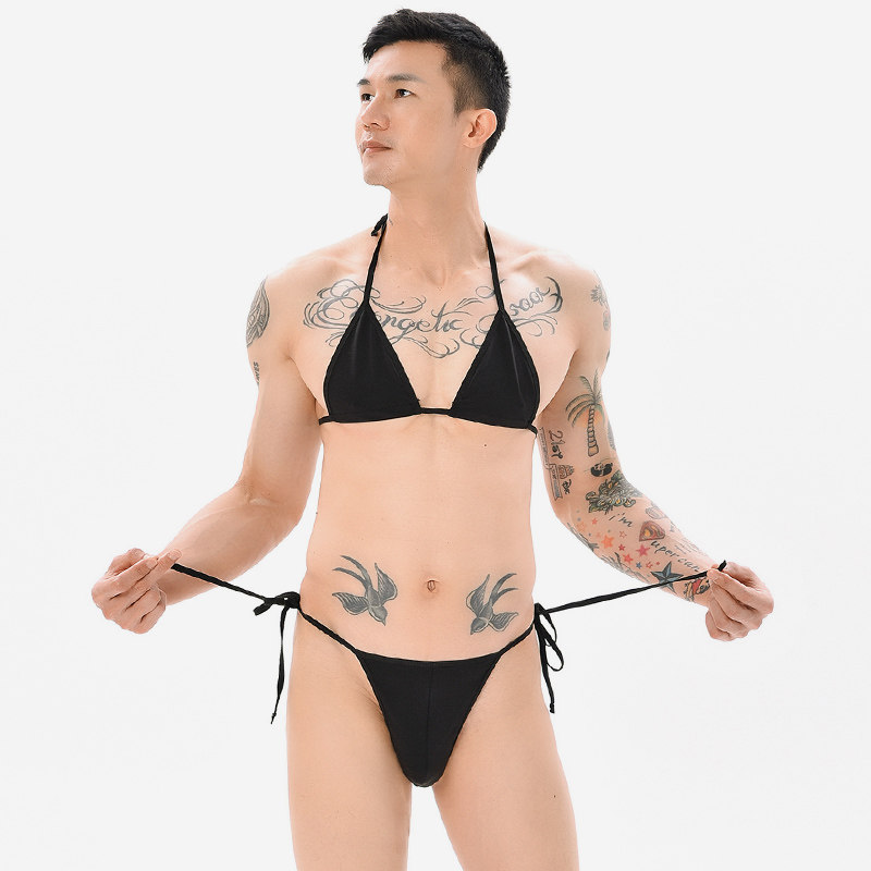 Silk Bra Underwear Set Large Size Low Waist Men's Sexy Bikini Thong Panties Thin Breathable Briefs