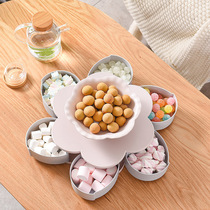 Creative petal rotating fruit plate Dried fruit box Candy box grid with cover nut box Household modern living room fruit plate