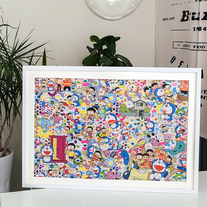 1000-Piece Puzzle Frame 51X73.5 Takashi Murakami Sunflower Doraemon Dora Ai Meng Puzzle with White Border and Framing