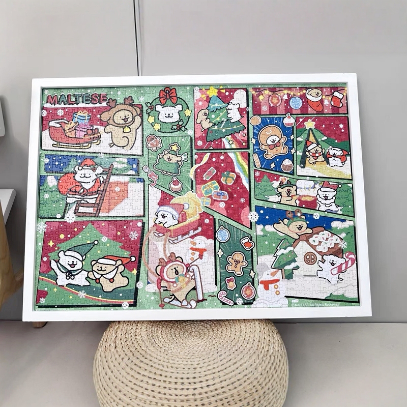 Solid Wood Puzzle Photo Frame Puppy Christmas Tree Starlight Christmas Tree 1000 Pieces 70X50Cm Frame Framed Wall Hanging