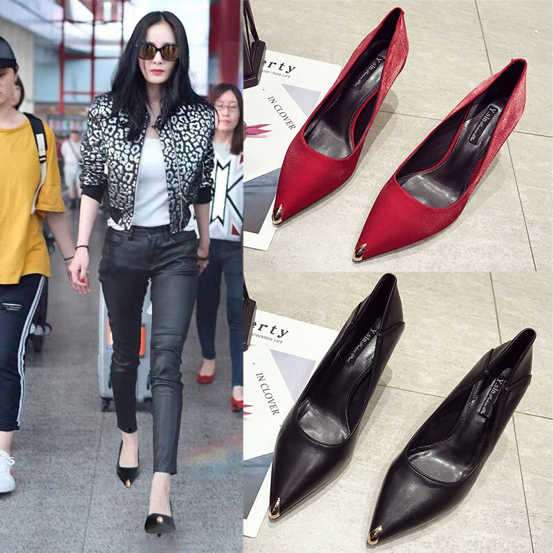 Tennis Red High Heels Girl 2022 Spring Summer New Temperament Famous hime Black Style Slim and Pointed Wrap Shoes