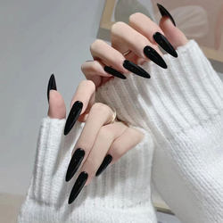 Art pointed pure black nail European and American dark cos photo fake nail piece ຜະ​ລິດ​ຕະ​ພັນ​ສໍາ​ເລັດ​ຮູບ​ການ​ຂະ​ຫຍາຍ​ໃສ່​ສະ​ຕິກ​ເກີ​ຕາ​ຕະ​ປູ