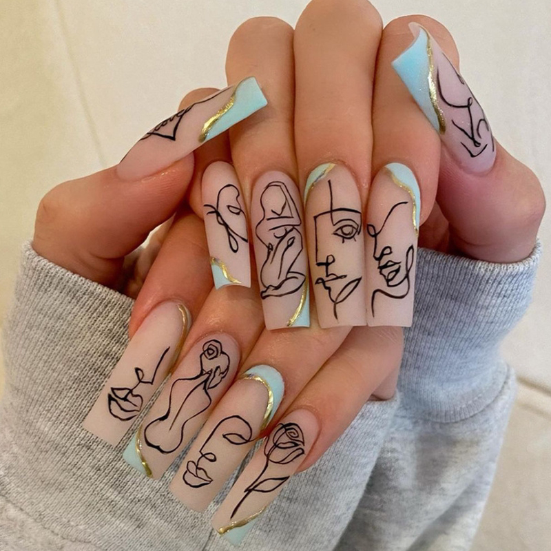 European and American Style Sexy Hot Girl Wearing Nail Products, Fashionable Abstract Women's Art Lines, Foreign Trade Fake Nails, Nail Art Pieces European and American Style Sexy Hot Girl Wearing Nail Products, Fashionable Abstract Women's Art Lines, Foreign Trade Fake Nails, Nail Art Pieces
