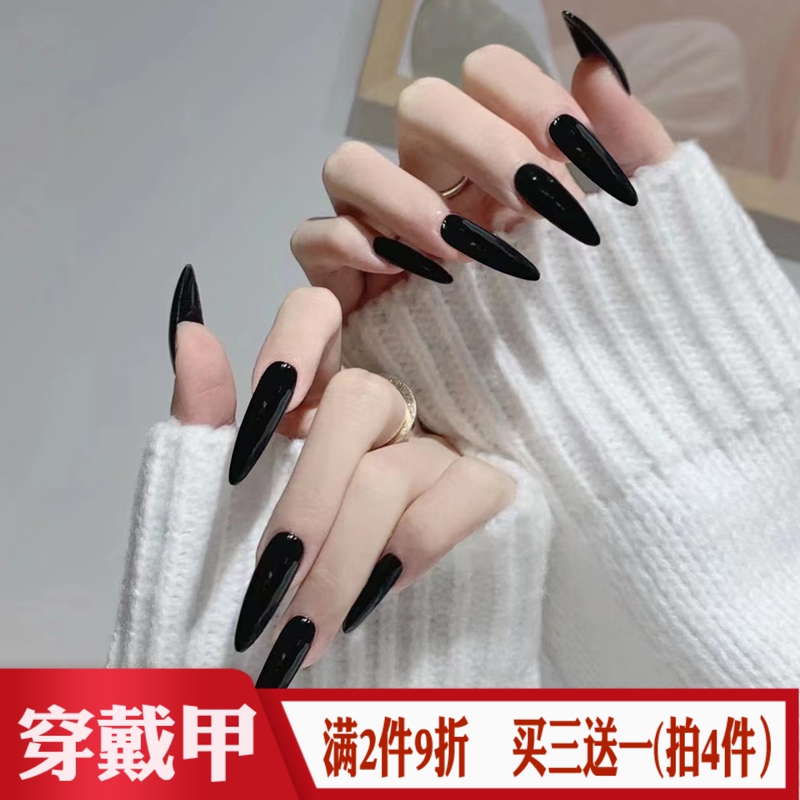Artistic Pointed Black Nails, European and American Dark Style, Cosplay Photo Shoot Fake Nail Tips, Finished Nail Extensions, Wearable Nail Stickers