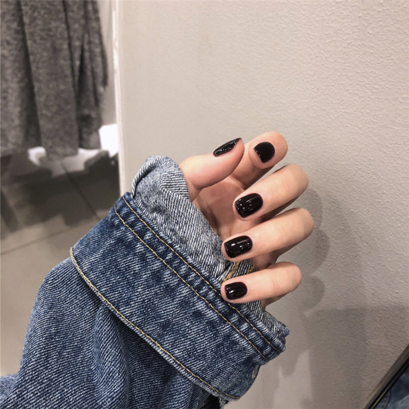 Mini Short Square Round Black Nail Stickers Wearable Freely Removable and Reusable Brightening Fake Nail Tips Mini Short Square Round Black Nail Stickers Wearable Freely Removable and Reusable Brightening Fake Nail Tips