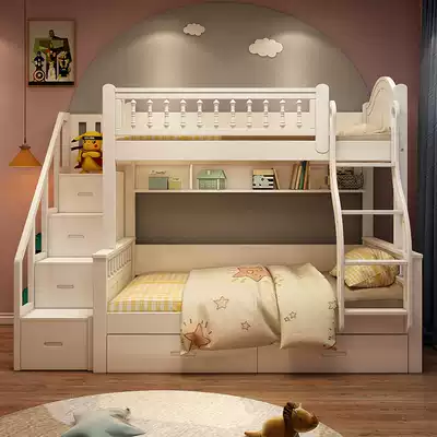 Full solid wood high and low bed Two-layer children's bed High and low mother bed Upper and lower bunk wooden bed Double bed upper and lower bunk Solid wood