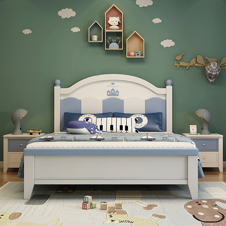 Children's bed Boy single bed Simple modern youth solid wood bed Full solid wood 1 2 meters 1 5 meters Children's room bed