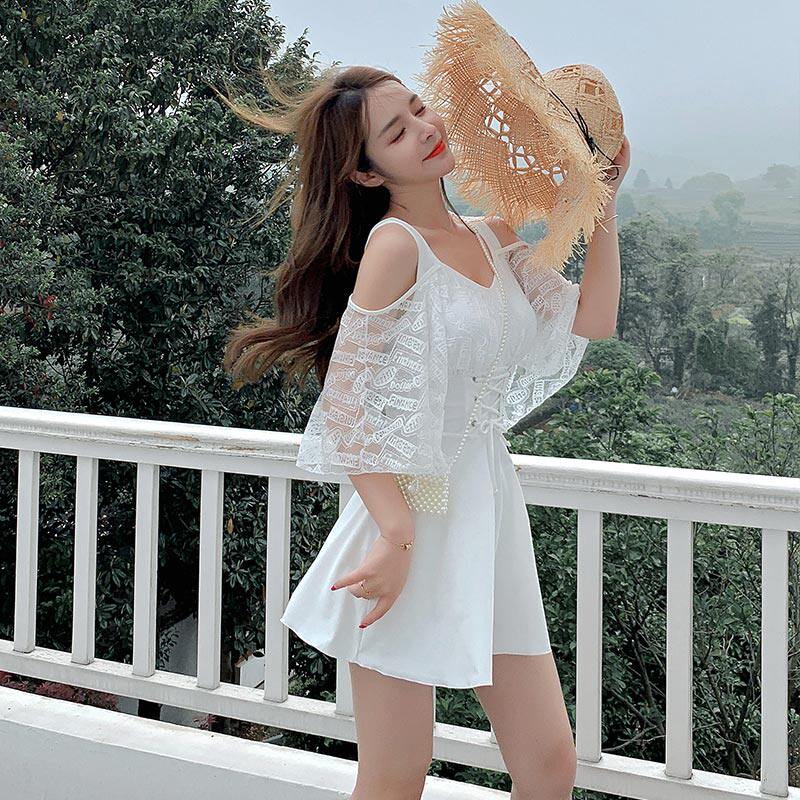 Swimsuit woman 2021 new even body dress fairy Fan conservative Belly Button slim Sexy Large size Korean Ins swimsuit