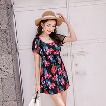 Swimsuit female 2021 New conjoined middle aged and Old Mother Conservative belly thin size Korean ins hot spring swimsuit