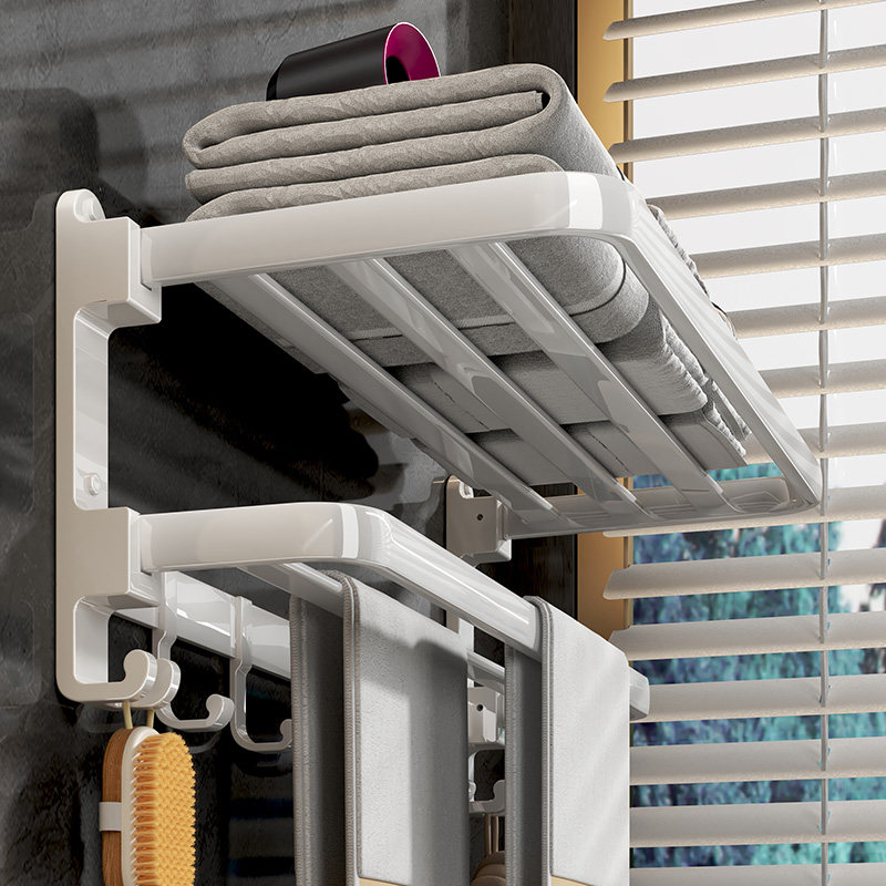 White towel rack free punching space aluminum bathroom shelf bathroom towel rack storage wall-mounted toilet